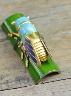 创意黄铜知了镇纸书房复古摆件