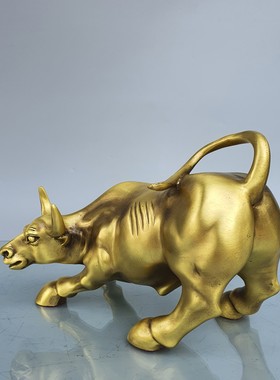 纯黄铜股市牛中式客厅装饰品摆件