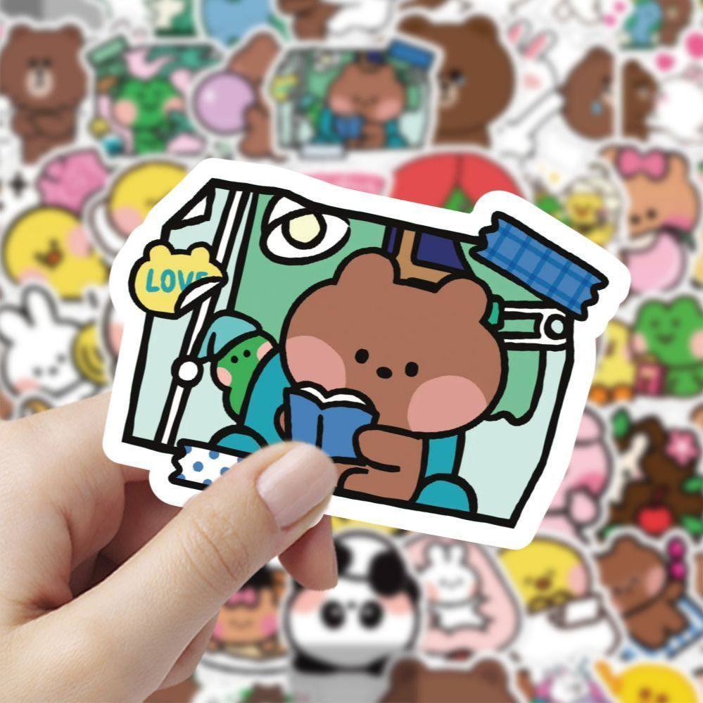 新品120张不重复韩国ins可爱line布朗熊贴纸手账贴纸标签装饰贴画,淘宝优惠券,粉丝福利购,淘宝优惠卷