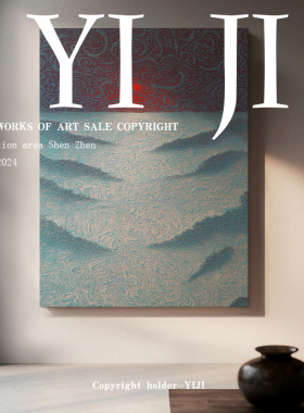 YJ.ART原创手绘《瑞气聚心》中古风高档现代氛围卧室小众餐厅挂画
