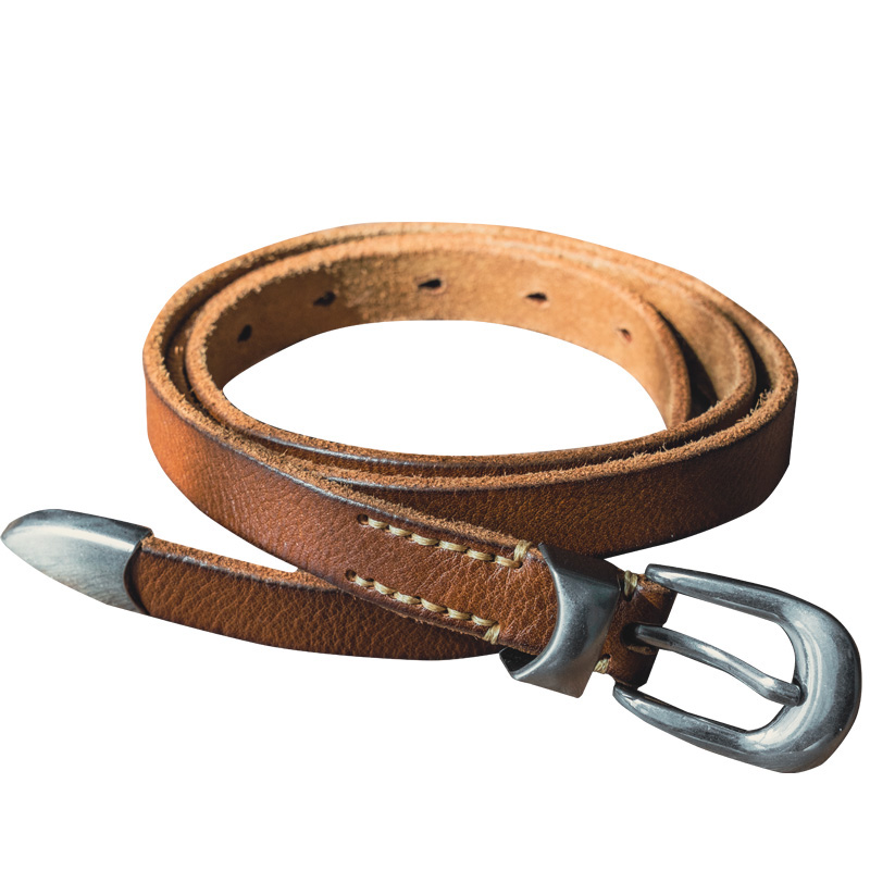复古百搭通勤头层牛皮带金属银扣男女士设计感作旧毛边真皮裤腰带