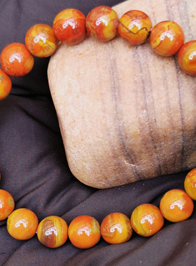 战国红手串男款缠丝红缟玛瑙手链红玛瑙圆珠子天然宣化料水雪珠宝