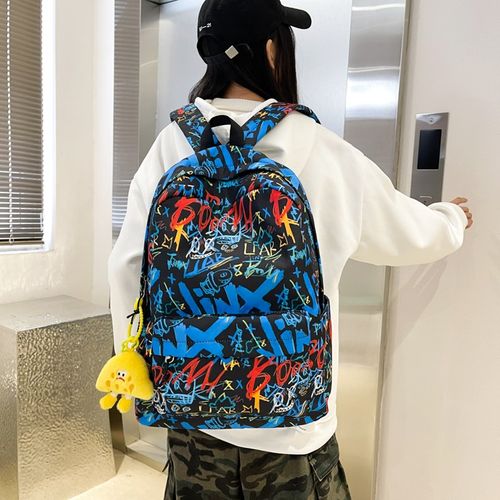 新款中小学生书包男生潮酷个性涂鸦大学生ins尼龙双肩背包女休闲 - 图0