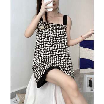 Houndstooth Summer Sweet Pajamas Women's Suspenders 2022 Summer New Sleeveless Vest Can be Weared Outside Home Clothing Set