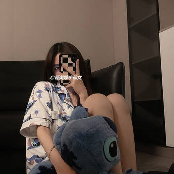 Korean Stitch Pyjamas for Women Summer Cute Cartoon Ins Style Short-Sleeved two-piece set students can wear outside home clothes