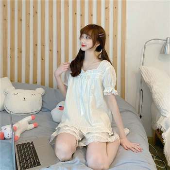 ins short-sleeved pajamas pants women summer 2023 new internet celebrity cute nightgown Japanese home wear set two-piece set