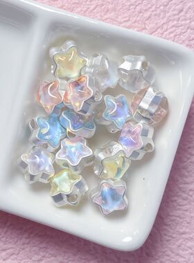 10颗合金贴钻四通爱心五角星直孔串珠diy手机链钥匙扣材料饰品配