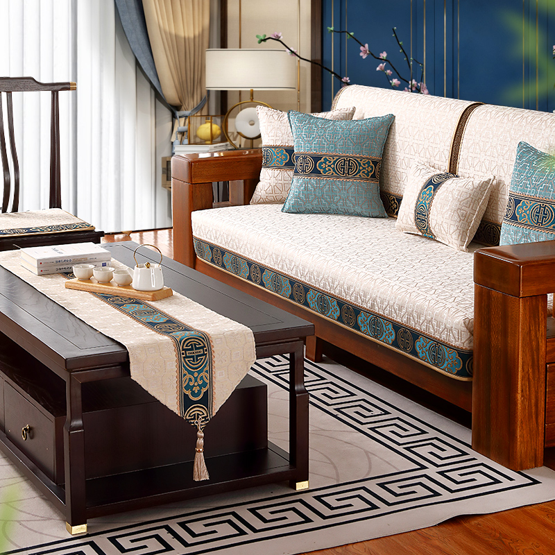 新中式沙发垫四季高档防滑罩盖布巾 锦绣安娜沙发垫