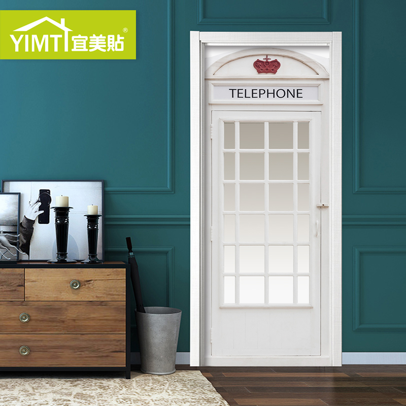 英伦电话亭包门贴纸宿舍旧木门创意翻新卧室自