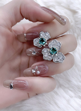 彩宝花朵戒指女开口绿锆石指环ins小众设计轻奢百搭小红书抖音款
