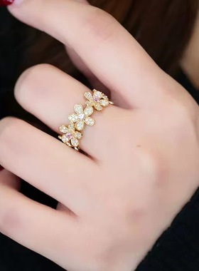 满钻花朵简约气质百搭戒指女ins小众设计网红手饰小红书直播