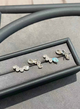 新款轻奢水滴型露珠微镶海蓝套装项链耳钉手链戒指微笑锁骨链气质