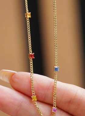 18k黄金蓝宝石彩虹手链项链女k金ins小众设计珠宝轻奢网红礼物款