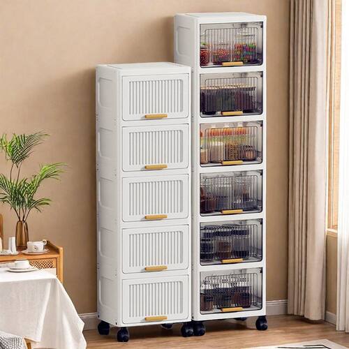 浴室夹缝收纳柜翻盖式家用厨房收纳箱塑料零食置物架储物床头柜子-图0