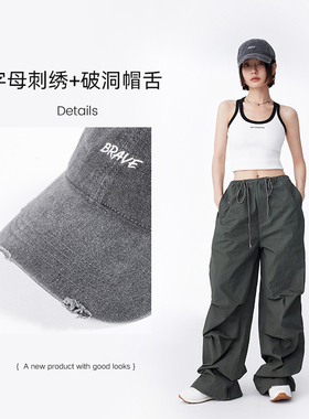 FANCET棒球帽女夏天新款显脸小水洗破洞软顶纯棉大檐加深鸭舌帽子