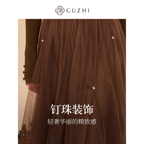 固执新款学院风网纱蕾丝a字中长款半身裙90233BQ08487 - 图1