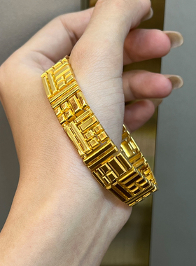 黄金手链足金光面表带链吉祥福字