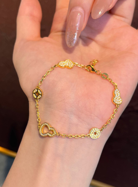 999足金点钻黄金手链葫芦钱币