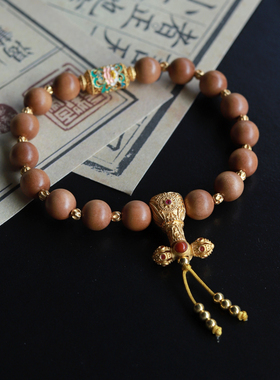 吉盟珠宝古法银檀香木佛珠手串女款珐琅彩转运珠手链新中式国潮