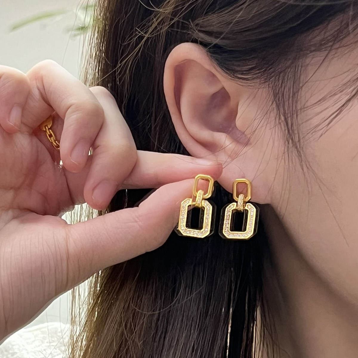 吉盟珠宝999足金点钻耳钉送女友黄金耳饰简约几何形耳坠时尚ins风,淘宝优惠券,粉丝福利购,淘宝优惠卷