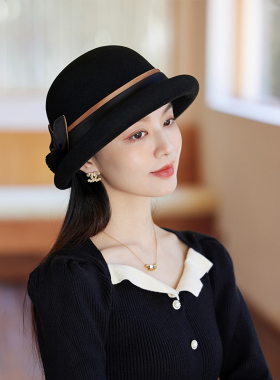 秋冬纯羊毛女士盆帽渔夫帽