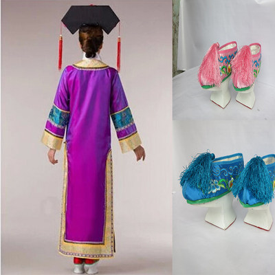 清朝格格服古装宫廷服饰秋款满族服装女公主演出服花盆鞋清宫服装 虎窝淘