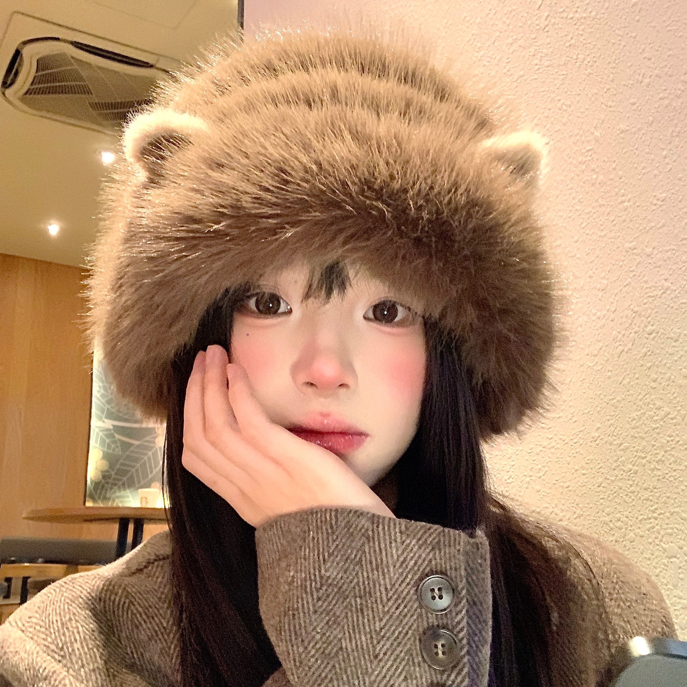 可爱猫咪耳朵渔夫帽女冬季2025新款防寒保暖毛绒帽子大头围盆帽,淘宝优惠券,粉丝福利购,淘宝优惠卷