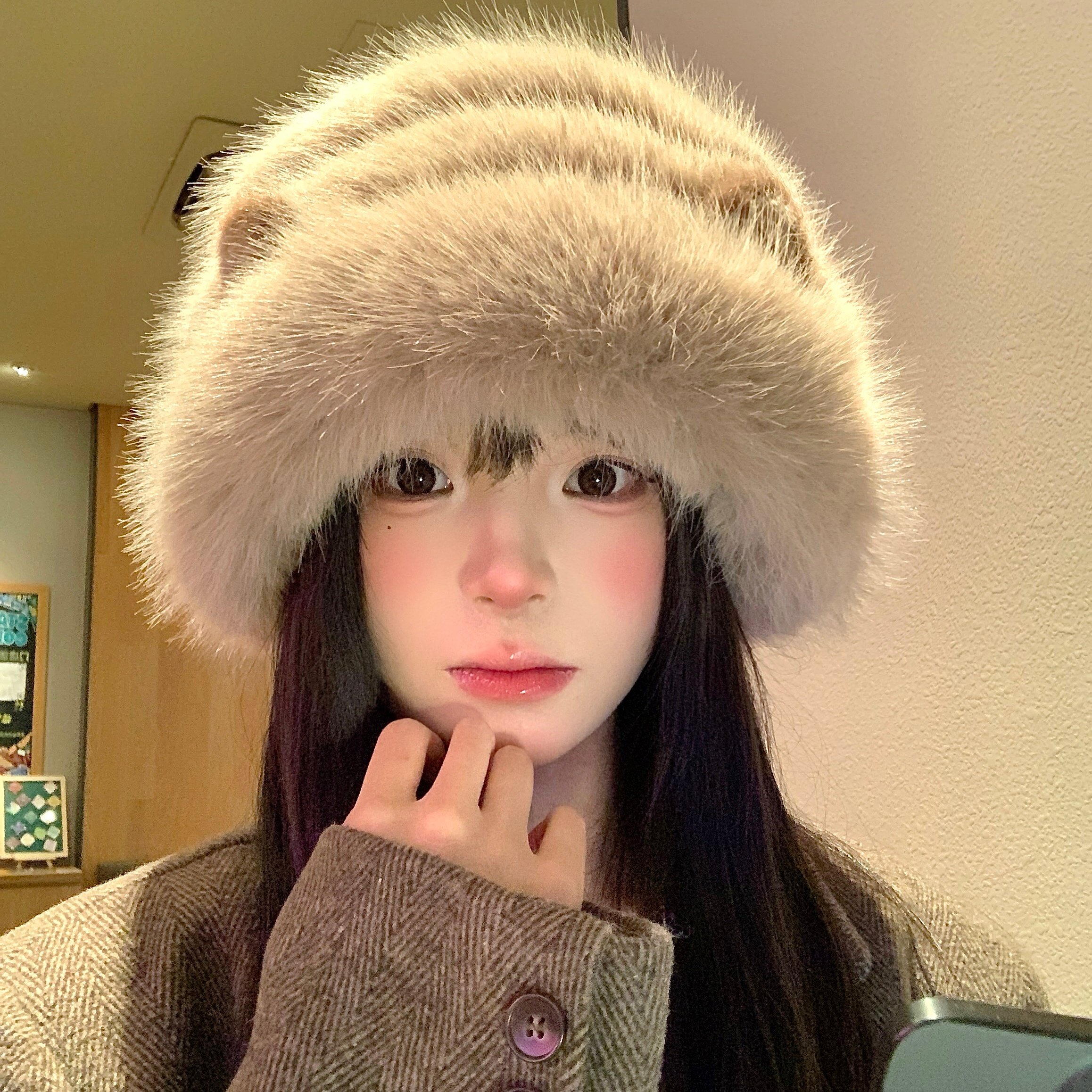 可爱猫咪耳朵渔夫帽女冬季2025新款防寒保暖毛绒帽子大头围盆帽,淘宝优惠券,粉丝福利购,淘宝优惠卷