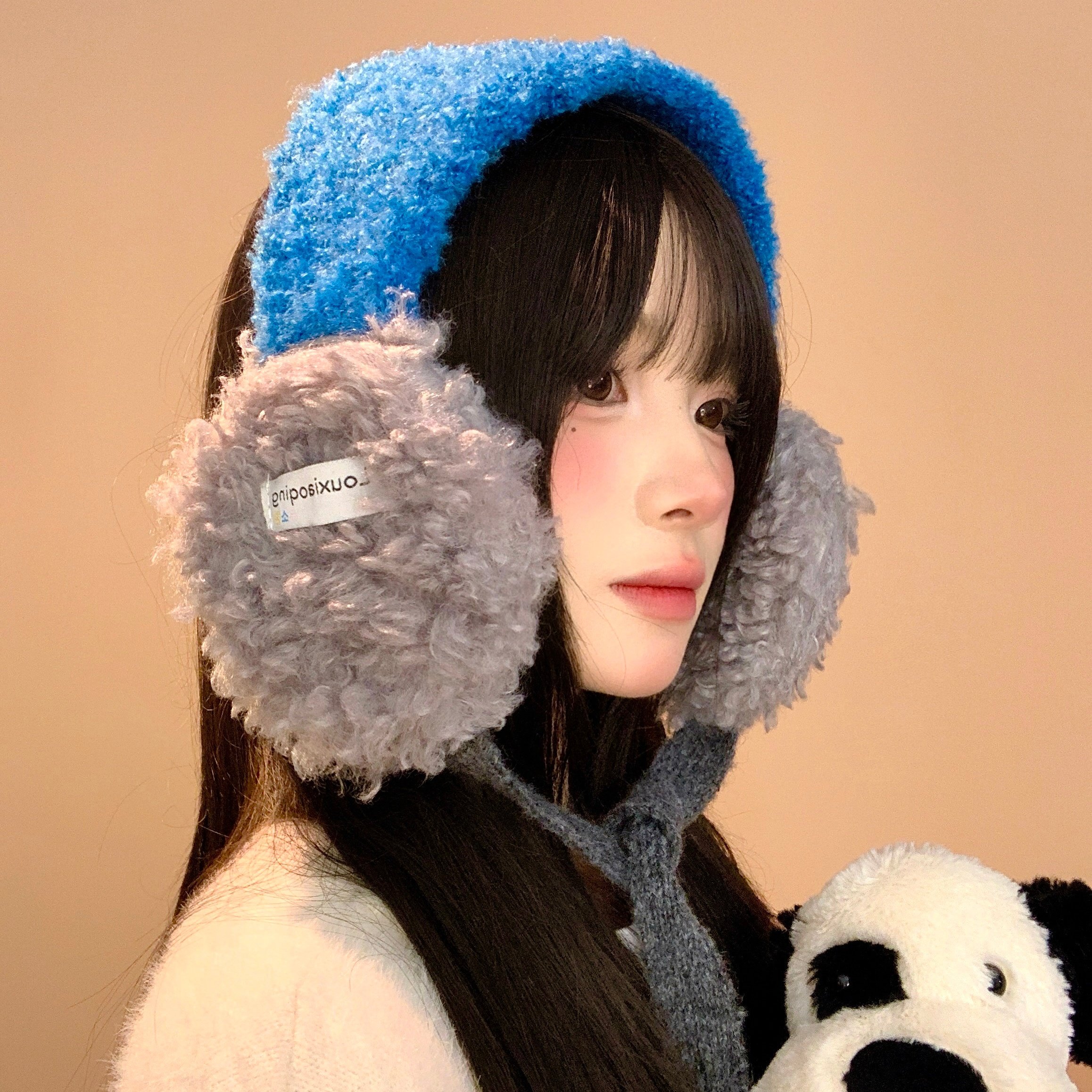 韩版拼色羊羔毛绒耳罩女冬季加厚保暖防寒骑行护耳系带耳包耳捂子,淘宝优惠券,粉丝福利购,淘宝优惠卷
