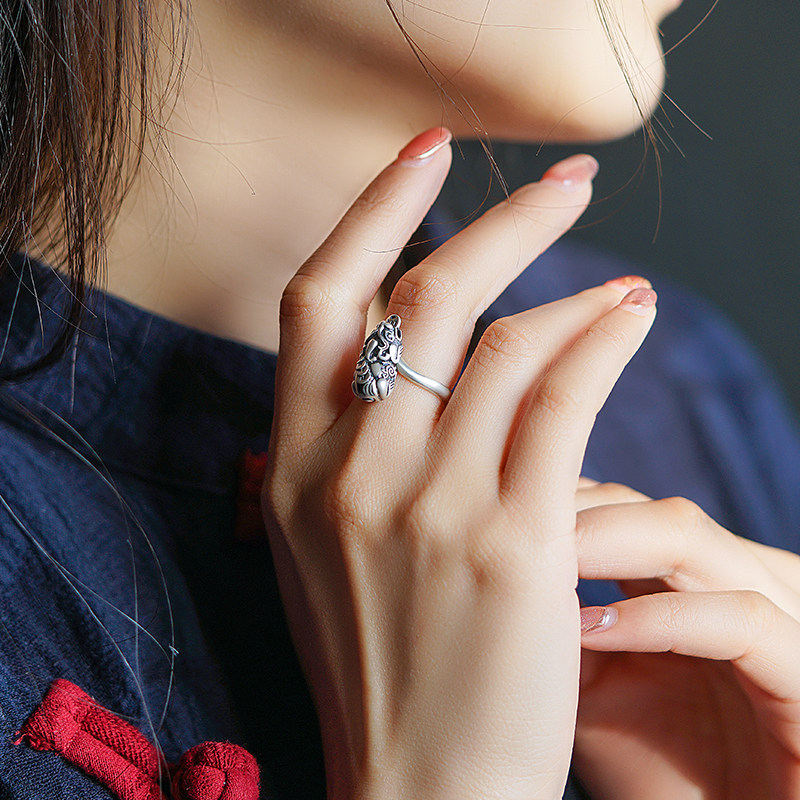 s999足银貔貅男女情侣转运食指对戒 赏峰饰品戒指/指环