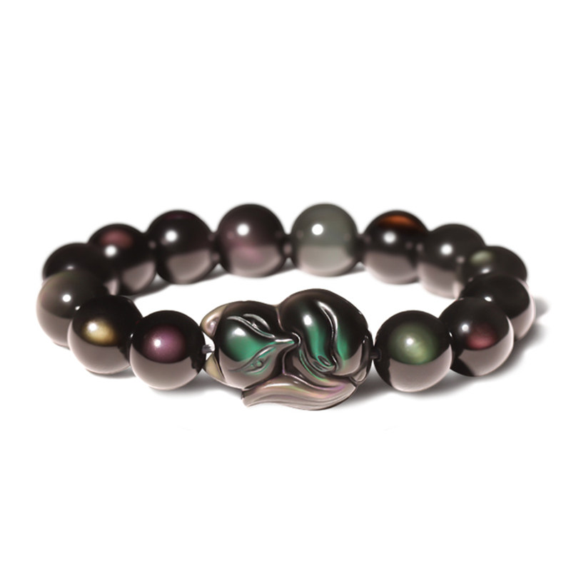 开光天然水晶黑曜石小狐狸女男手链 赏峰饰品手链