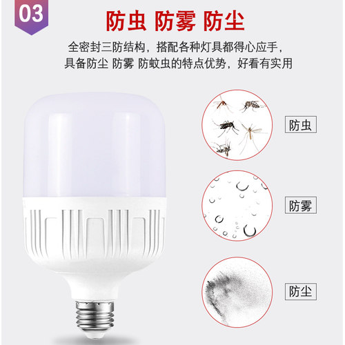 超亮LED灯泡E27螺口家用省电节能灯护眼灯大功率工厂螺纹球泡白光 - 图1