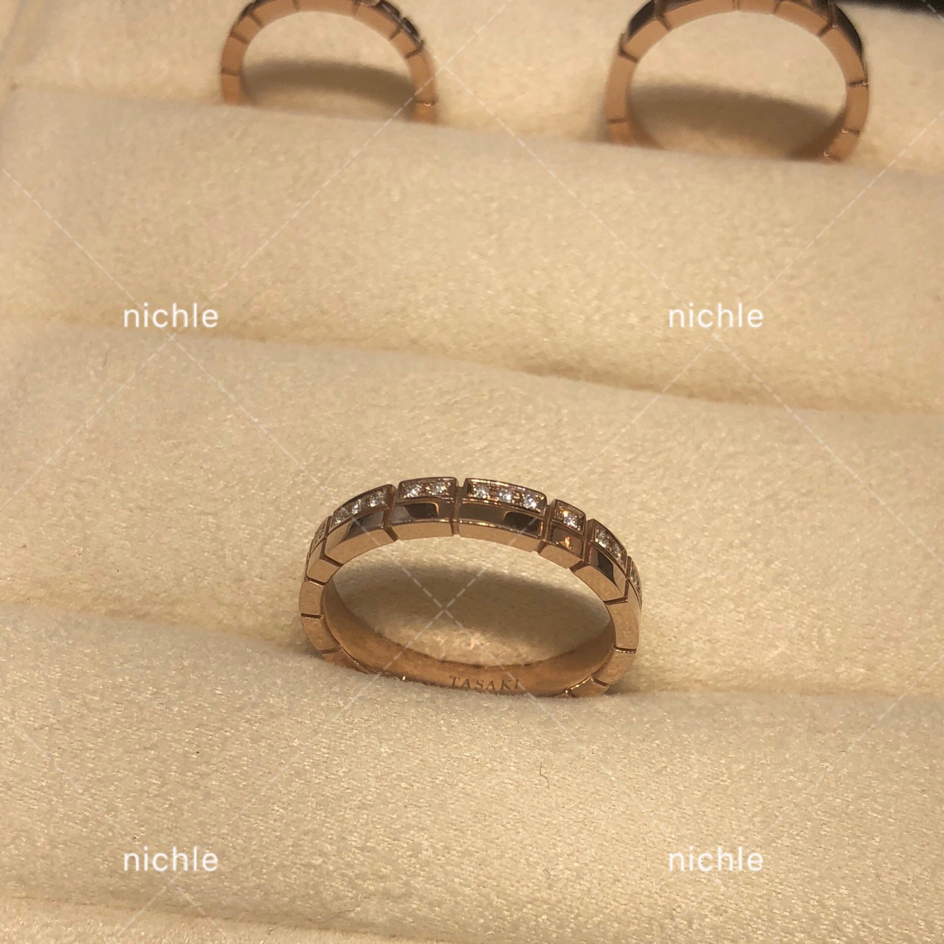 *代购 TASAKI塔思琦 PIANO系列-18k樱花金 双层 钻石婚戒对戒戒指 - 图1