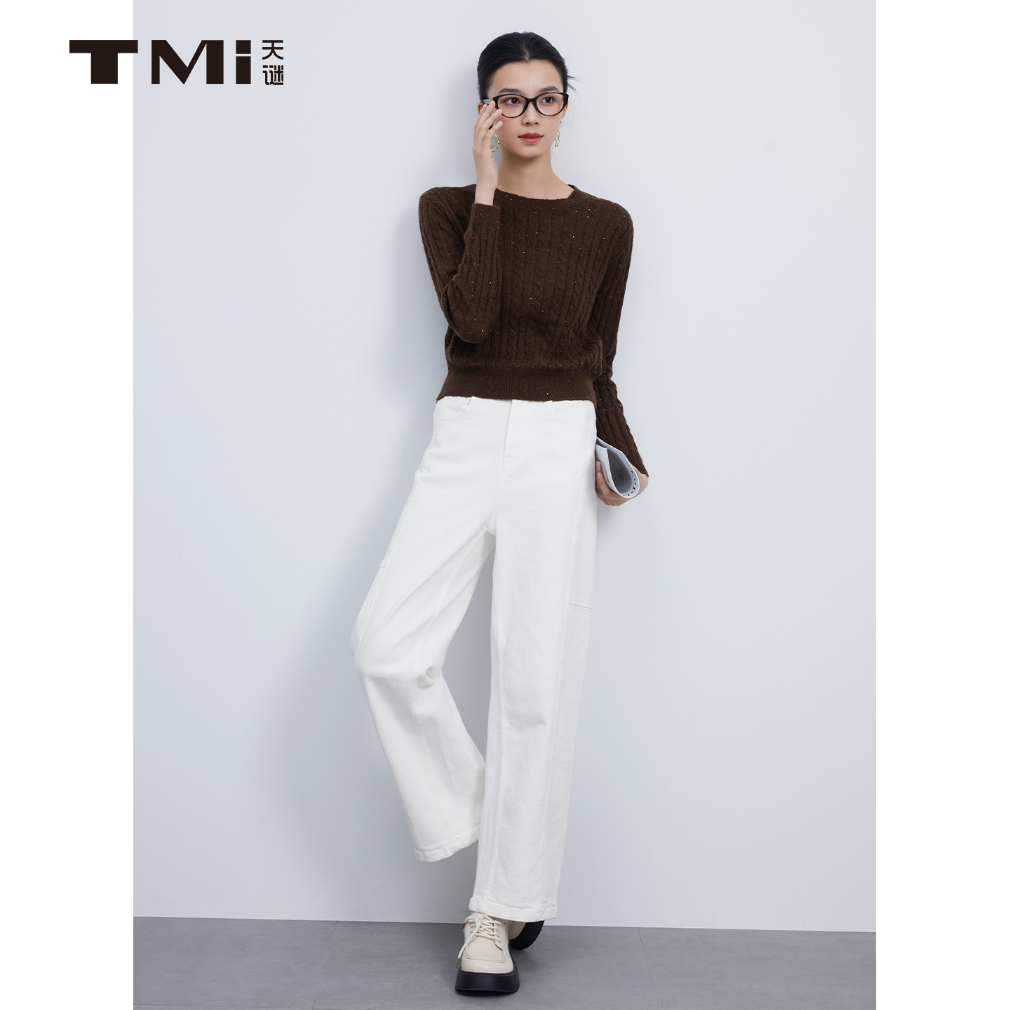 天谜简约百搭针织衫圆领美拉德上衣2025秋季新品女装TMi253037 - 图0