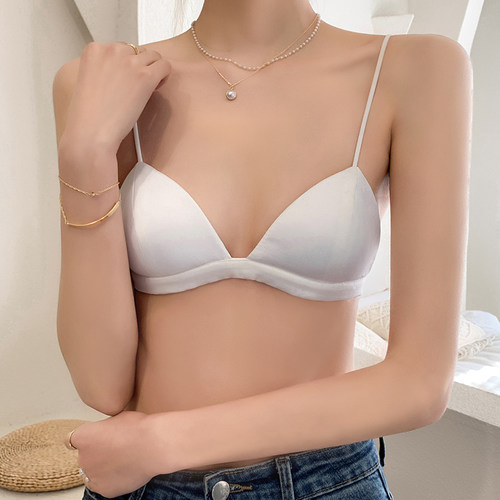 夏季法式性感小胸内衣女大胸显小无钢圈超薄款美背文胸三角杯胸罩 - 图1