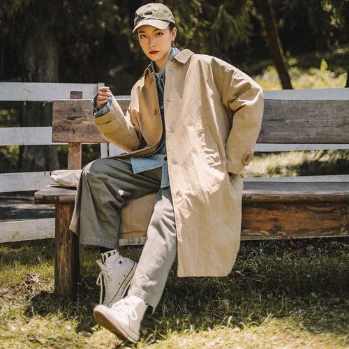 Японский ретро брендовый длинный осенний трендовый плащ подходит для мужчин и женщин, куртка для влюбленных, средней длины, в корейском стиле, оверсайз