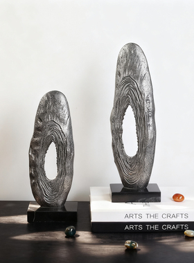 中古侘寂大理石金属几何雕塑摆件