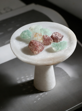 中古风天然云石高脚圆形托盘