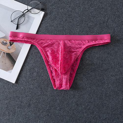 男士时尚蕾丝三角比基尼性感纯色透明小内裤 - 图0
