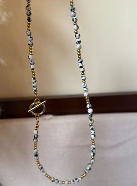 新款时尚钛钢个性冷淡风天然石串珠项链OT扣百搭配饰锁骨链潮搭女