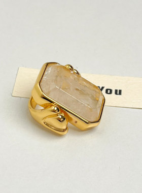 欧美小众复古时尚大颗方形水晶戒指中古vintage夸张方糖宝石指环