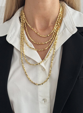 饰品欧美简约方形CCB串珠叠戴项链老钱风轻奢项饰