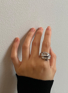 黄铜真金电镀欧美个性褶皱立体戒指设计感小众极简风时尚食指戒指