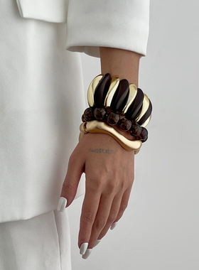 欧美夸张彩色晕染树脂弹力手镯ins风夸张个性手环新款手饰女