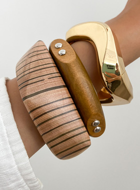 欧美饰品不规则个性几何手饰Bracelet设计感百搭木质手镯组合