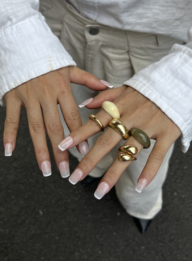 欧美饰品 ins金属光面水滴抱抱戒指 简约混搭素圈指环戒Ring