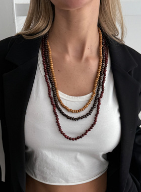 新款复古名族风木珠串珠叠戴项饰欧美风男女通用项链