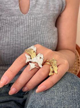 小香风液态蝴蝶925镀银百搭戒指女小众ins风开口设计不掉色指环戒