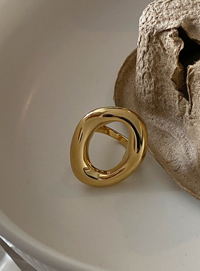 钛钢极简风大O夸张时尚百搭戒指欧美风几何不规则椭圆镂空指环女