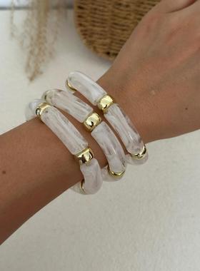 欧美简约气质百搭个性潮流复古时尚多层叠戴竹节手镯套装